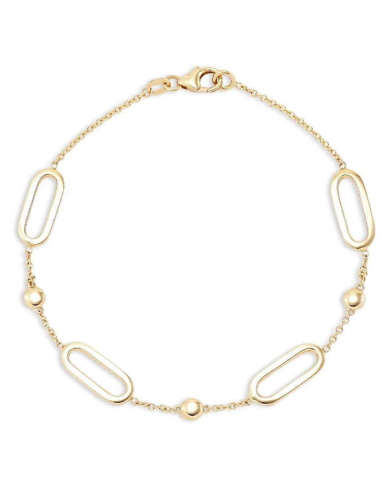 14K Yellow Gold Oval Link & Bead Bracelet