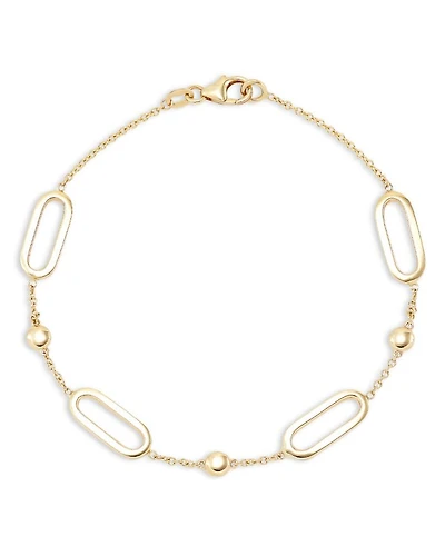 14K Yellow Gold Oval Link & Bead Bracelet