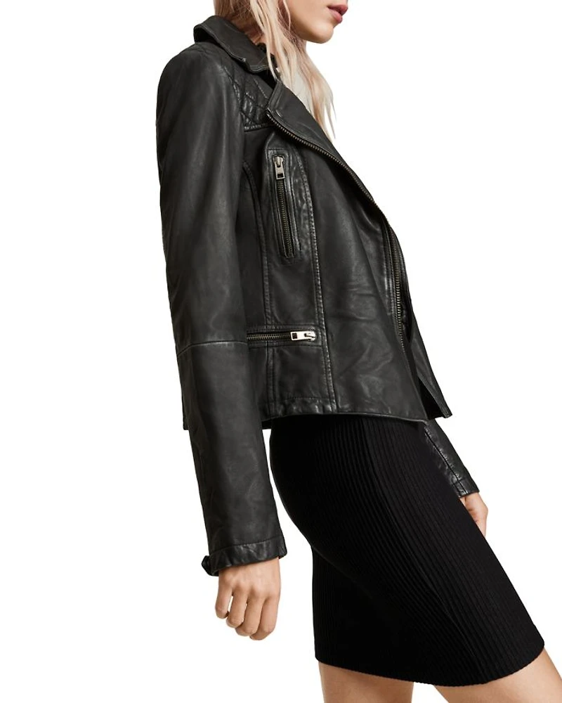 Cargo Quilted Leather Biker Jacket