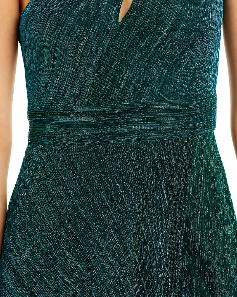 One Shoulder Crinkled Metallic Gown - Exclusive