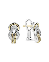 18K Yellow Gold & Sterling Silver Newport Diamond Knot Large Omega Clasp Earrings