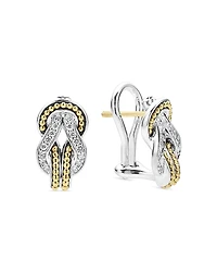 Lagos 18K Yellow Gold & Sterling Silver Newport Diamond Knot Large Omega Clasp Earrings