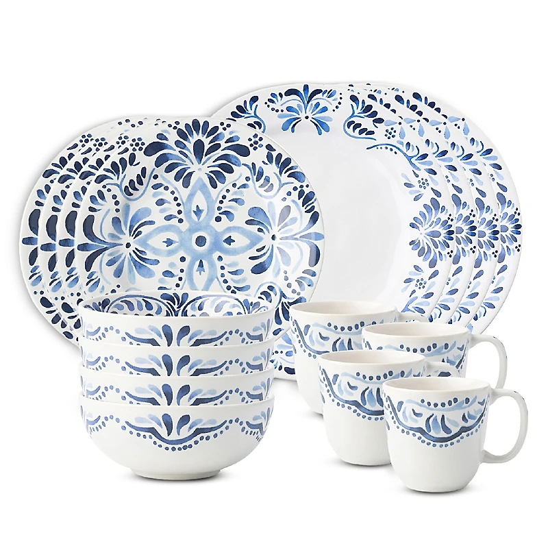 Juliska Iberian Indigo 16 Piece Dinnerware Set, Service for 4