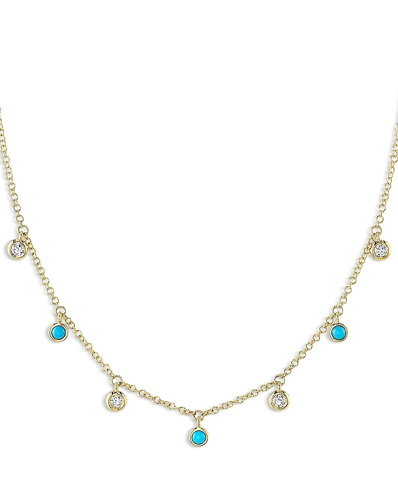 Moon & Meadow 14K Yellow Gold Turquoise & Diamond Dangle Collar Necklace, 18 - Exclusive