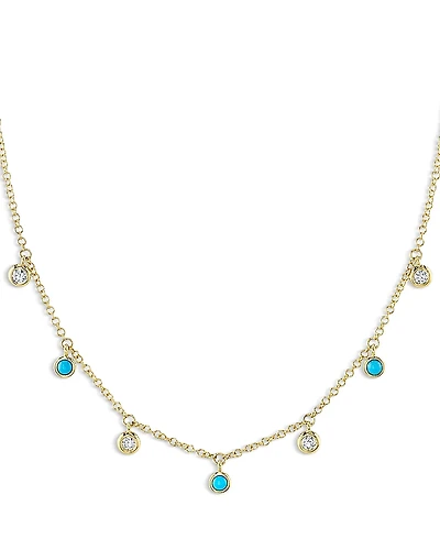 Moon & Meadow 14K Yellow Gold Turquoise & Diamond Dangle Collar Necklace, 18 - Exclusive