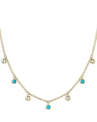 Moon & Meadow 14K Yellow Gold Turquoise & Diamond Dangle Collar Necklace, 18 - Exclusive