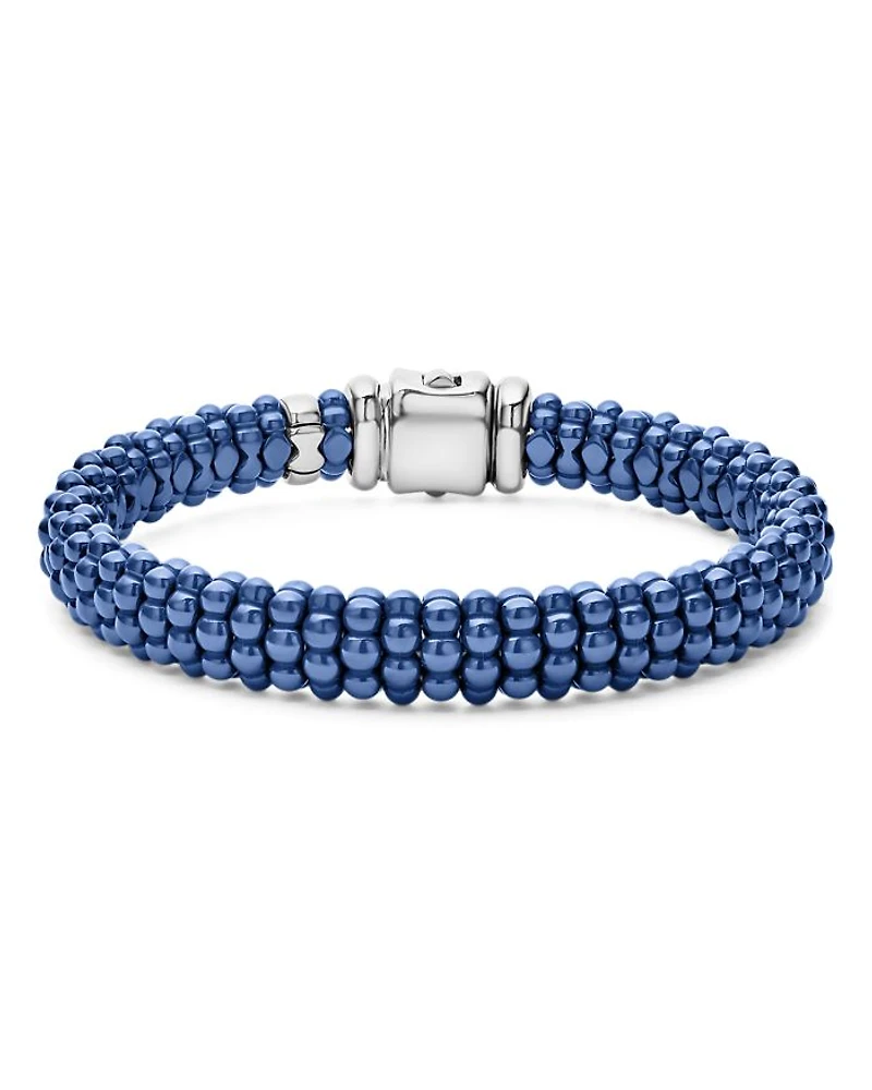 18K Yellow Gold & Sterling Silver Ultramarine Ceramic Bead Bracelet