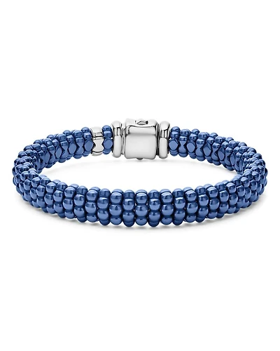 18K Yellow Gold & Sterling Silver Ultramarine Ceramic Bead Bracelet