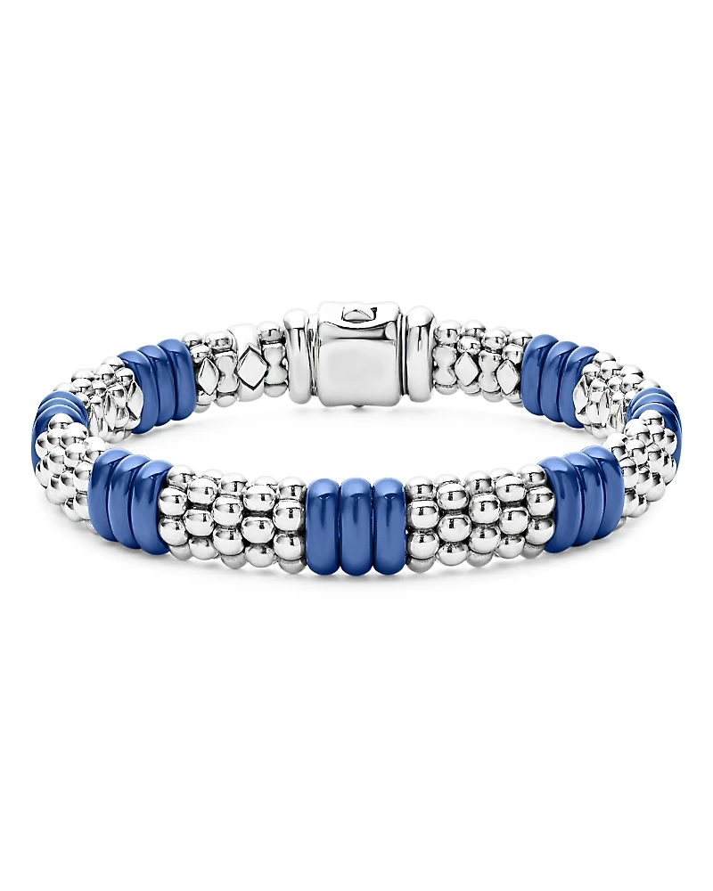 Lagos 18K Yellow Gold & Sterling Silver Ultramarine Ceramic Rondelle & Caviar Bead Statement Bracelet