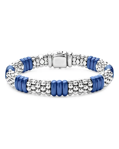 Lagos 18K Yellow Gold & Sterling Silver Ultramarine Ceramic Rondelle & Caviar Bead Statement Bracelet