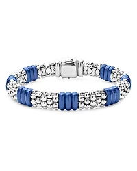Lagos 18K Yellow Gold & Sterling Silver Ultramarine Ceramic Rondelle & Caviar Bead Statement Bracelet