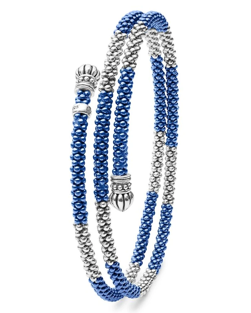 Sterling Silver Ultramarine Ceramic Bead Coil Bracelet