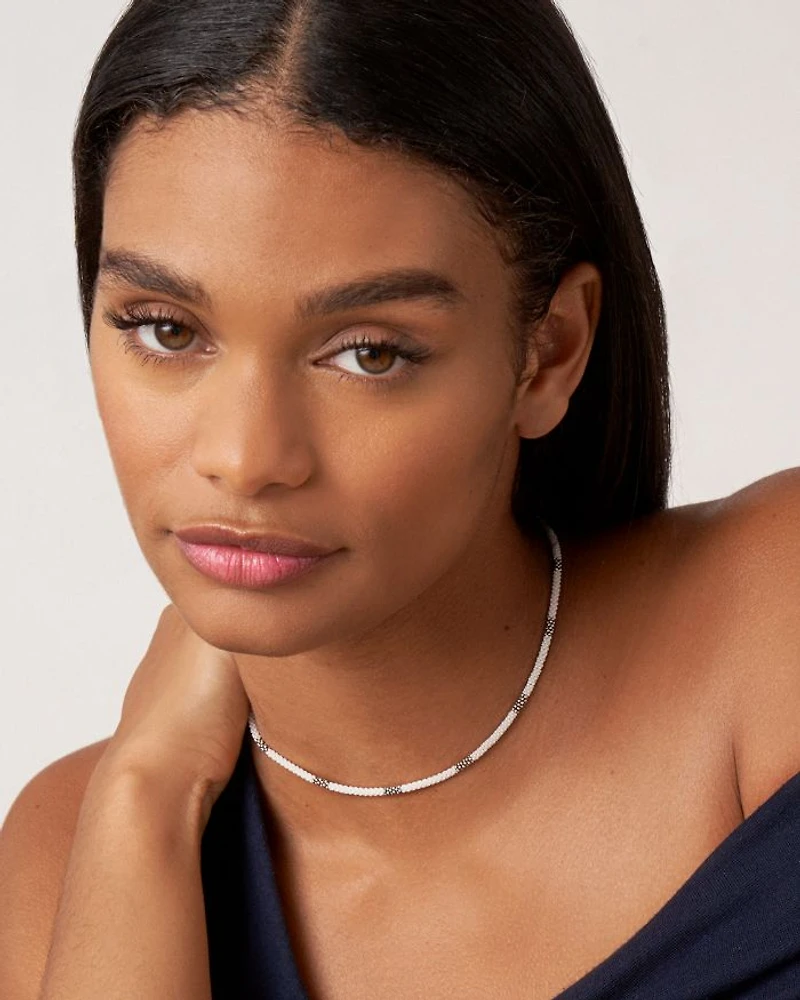 Sterling Silver White Ceramic Bead Collar Necklace, 16"