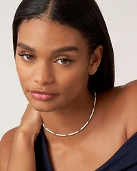 Sterling Silver White Ceramic Bead Collar Necklace, 16"