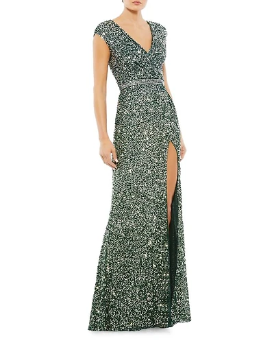 Cap Sleeve Sequin Gown