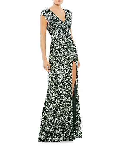 Mac Duggal Cap Sleeve Sequin Gown
