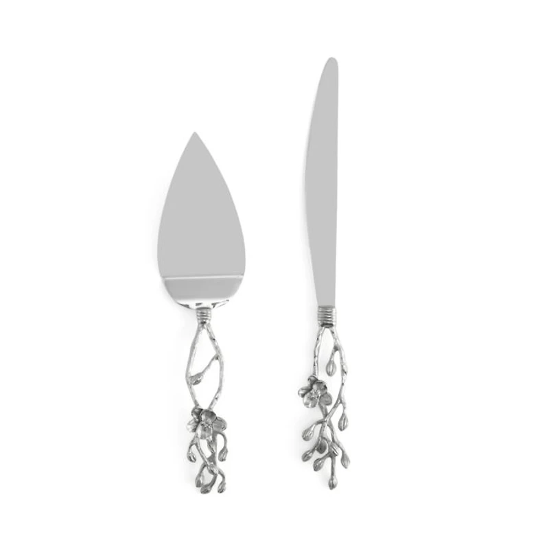 White Orchid Wedding Cake Knife & Server Set