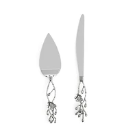 White Orchid Wedding Cake Knife & Server Set