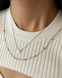 14K Yellow Gold Diamond Flower Pendant Necklace, 16-18"