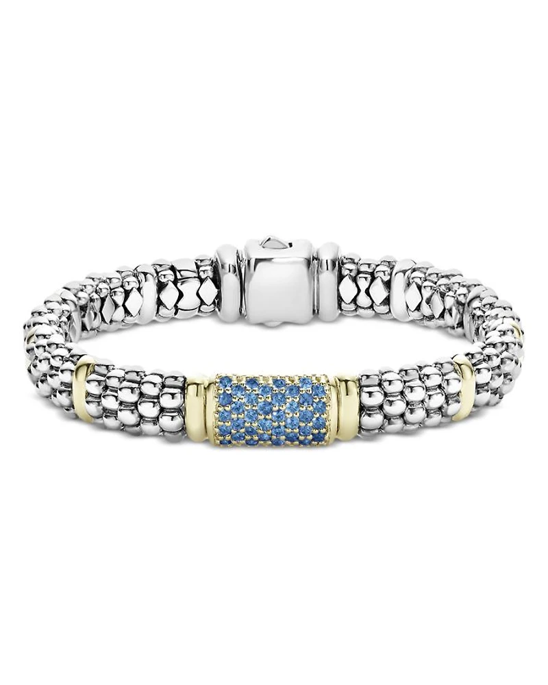 18K Yellow Gold & Sterling Silver Signature Caviar Blue Sapphire Pavé Link Bracelet