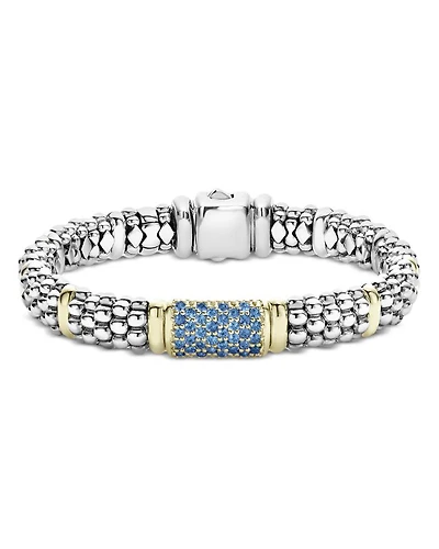 18K Yellow Gold & Sterling Silver Signature Caviar Blue Sapphire Pavé Link Bracelet