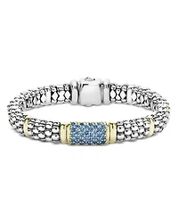 18K Yellow Gold & Sterling Silver Signature Caviar Blue Sapphire Pavé Link Bracelet