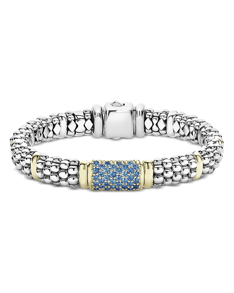 Lagos 18K Yellow Gold & Sterling Silver Signature Caviar Sapphire Pave Link Bracelet
