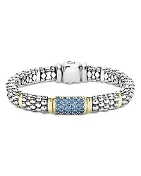 Lagos 18K Yellow Gold & Sterling Silver Signature Caviar Sapphire Pave Link Bracelet