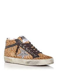 Golden Goose Women's Mid Star Giraffe Print Real Calf Hair Top Sneakers