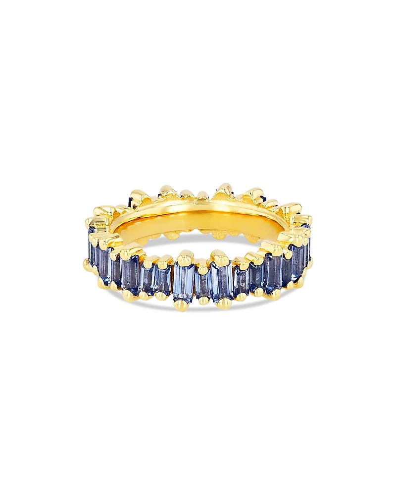 Suzanne Kalan 18K Yellow Gold Fireworks Blue Sapphire Baguette Asymmetrical Band