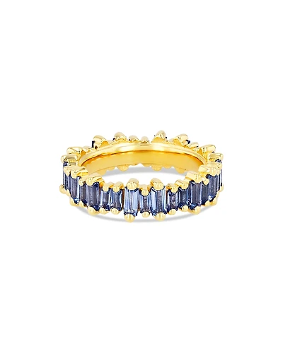 Suzanne Kalan 18K Yellow Gold Fireworks Blue Sapphire Baguette Asymmetrical Band