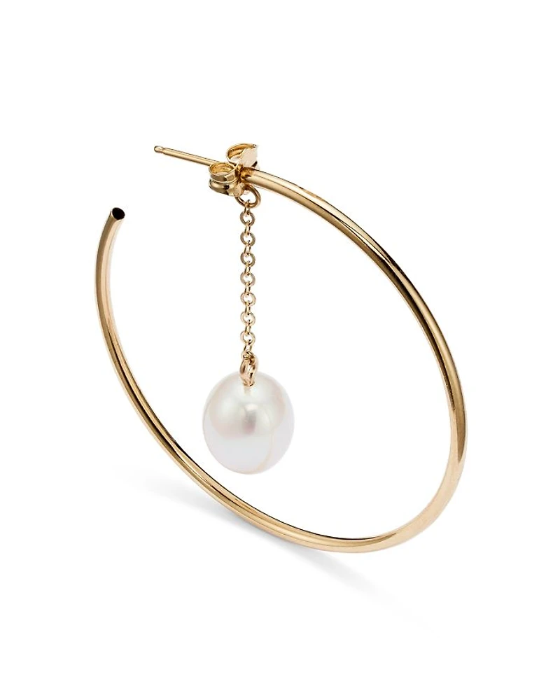 14K Yellow Gold Hoop Earrings with Cultured Freshwater Pearl - Exclusive