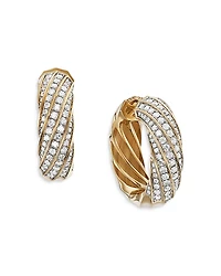 David Yurman 18K Yellow Gold Cable Edge Hoop Earrings with Diamonds