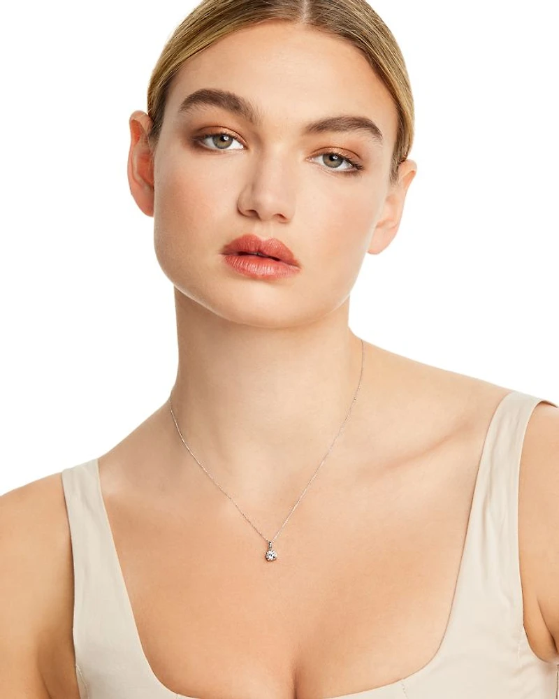 Diamond Solitaire Pendant Necklace in 14K White Gold, 0.30 tcw