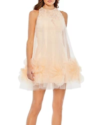 Mac Duggal Halter Neck Flowy Petal A Line Mini Dress