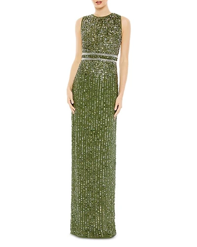 Sequined High Neck Sleeveless Column Gown