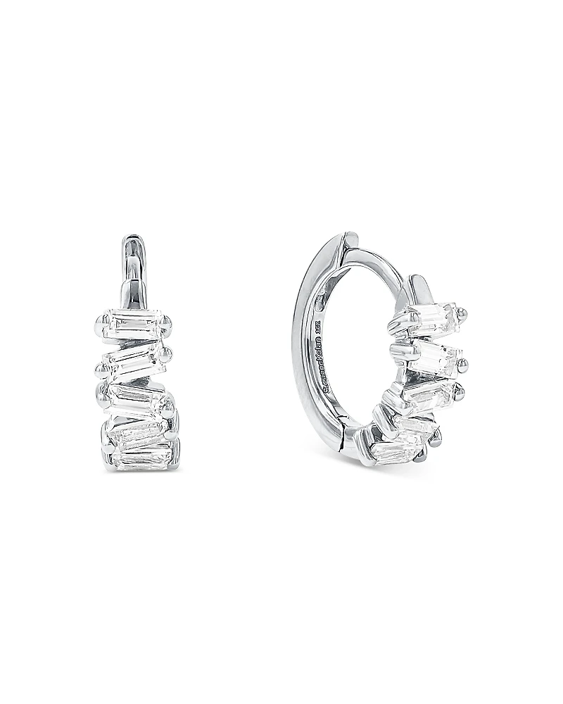 Suzanne Kalan 18K White Gold Diamond Thin Huggie Hoop Earrings