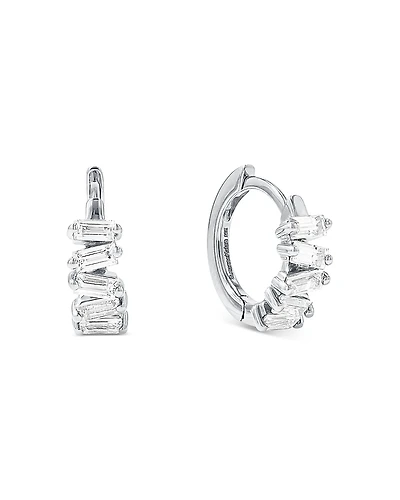 Suzanne Kalan 18K White Gold Diamond Thin Huggie Hoop Earrings