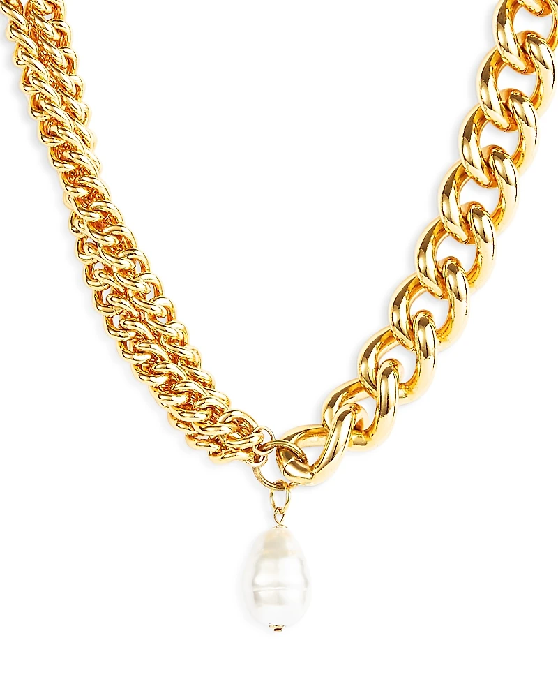 Kenneth Jay Lane Imitation Pearl Chain Link Pendant Necklace