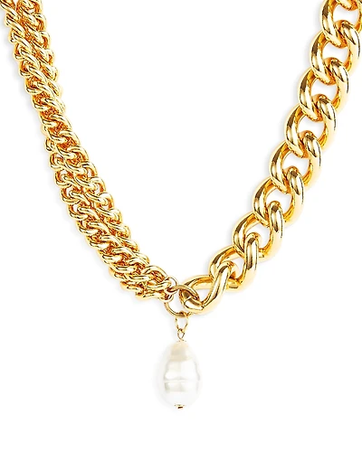Kenneth Jay Lane Imitation Pearl Chain Link Pendant Necklace