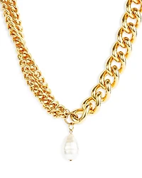 Kenneth Jay Lane Imitation Pearl Chain Link Pendant Necklace