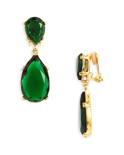 Kenneth Jay Lane Glass Stone Clip On Drop Earrings