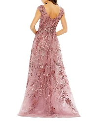 Embroidered Illusion Cap Sleeve A Line Gown