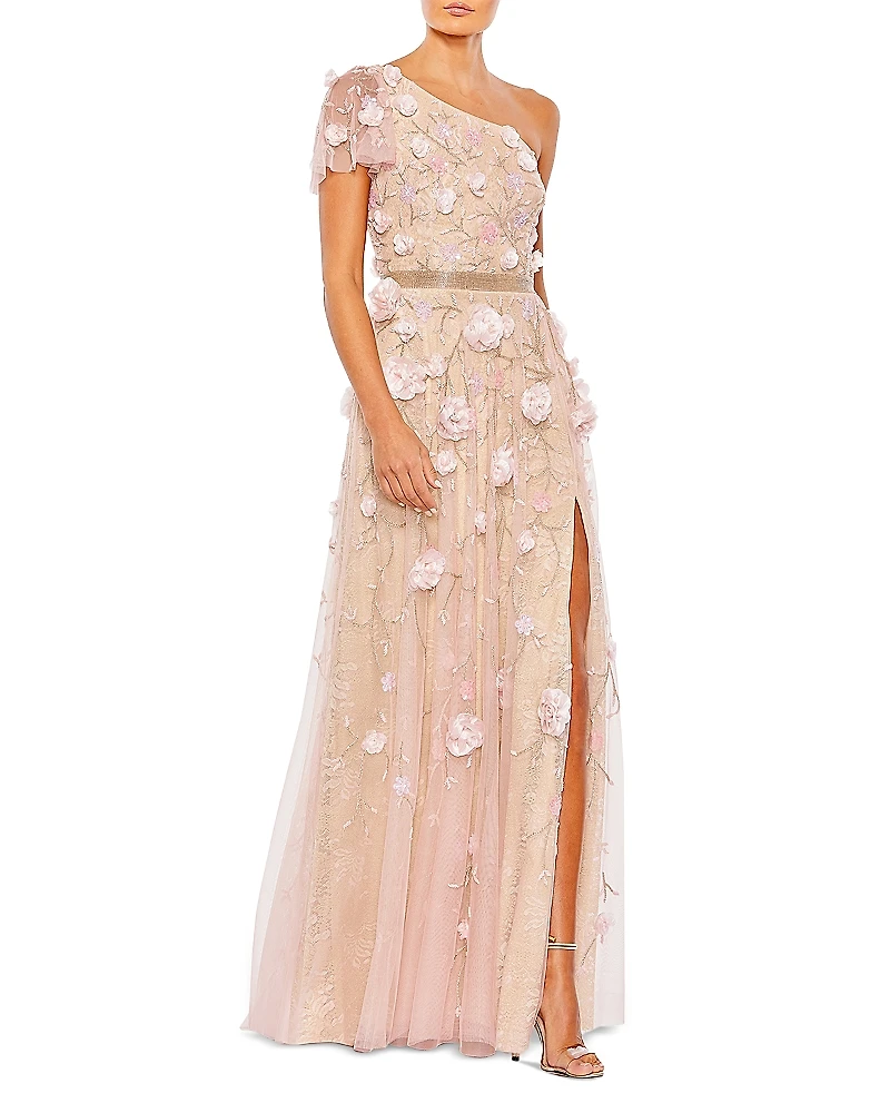 Mac Duggal One Shoulder 3D Floral Gown