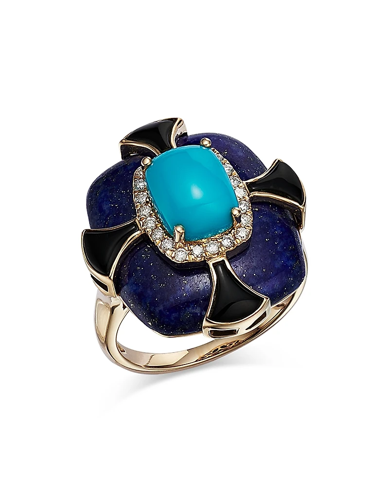 Bloomingdale's Fine Collection Turquoise, Onyx, Lapis Lazuli & Diamond Statement Ring