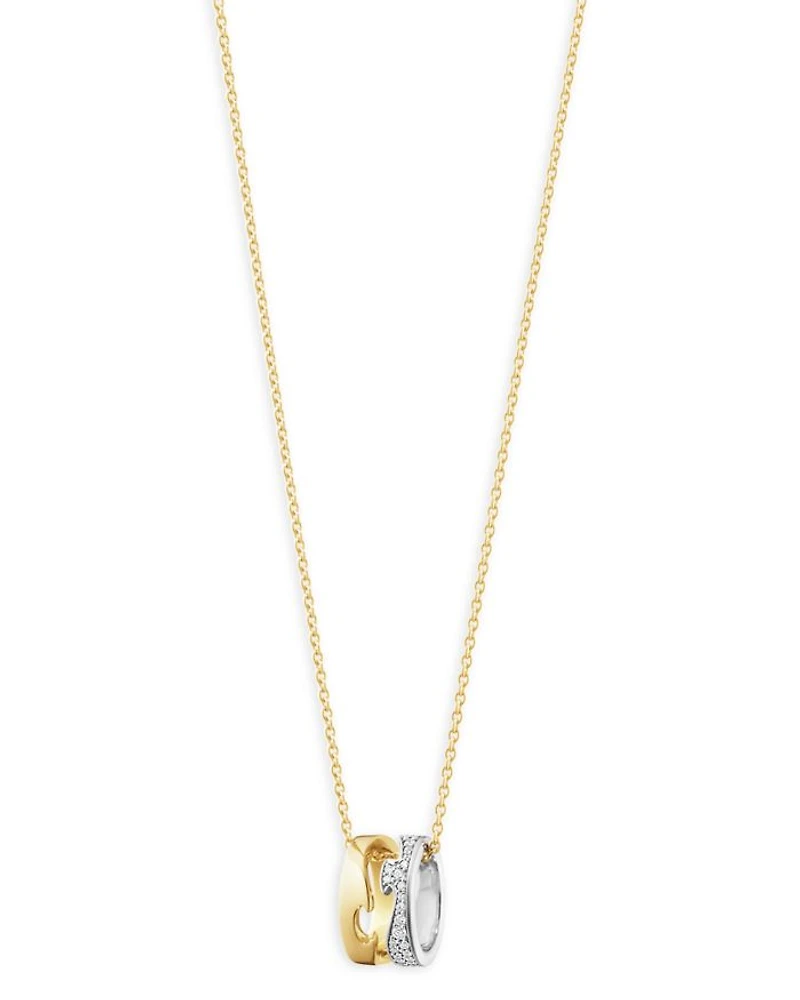 18K White & Yellow Gold Fusion Diamond Puzzle Inspired Pendant Necklace, 17.72"