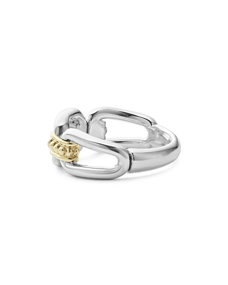 18K Yellow & Sterling Silver Signature Caviar Link Ring