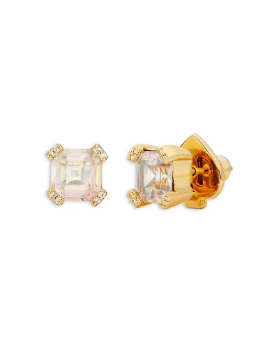 Dazzle Square Cubic Zirconia Stud Earrings in Gold Tone
