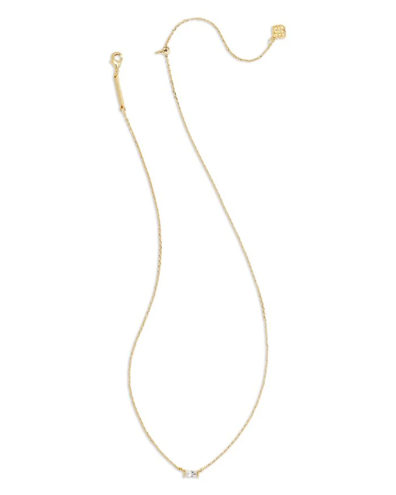 Juliette Baguette Cubic Zirconia Adjustable Pendant Necklace in 14K Gold Plated, 19"