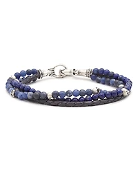 John Varvatos Men's Sterling Silver Sodalite & Lapis Lazuli Blue Leather Triple Strand Bracelet